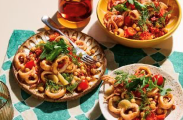 Calamari, mixed herb and chickpea salad