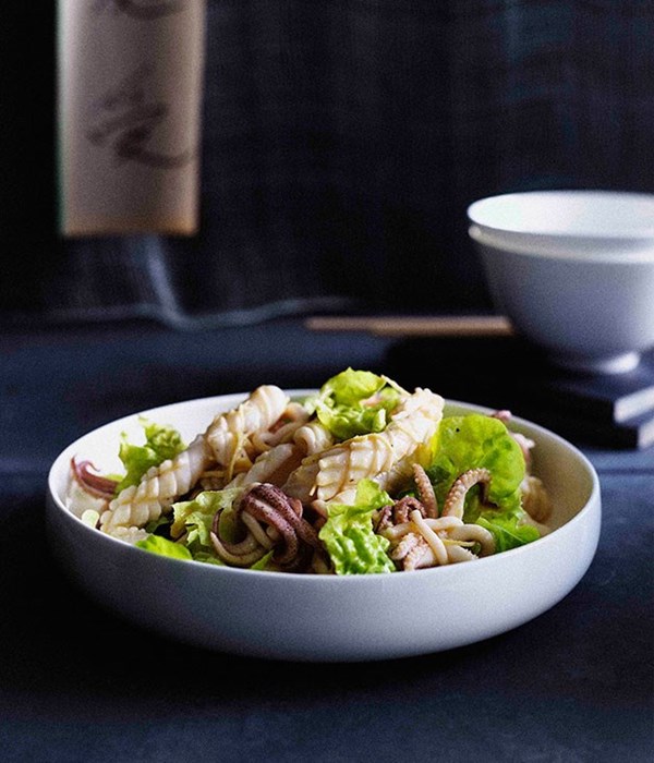 Calamari salad with torn lettuce