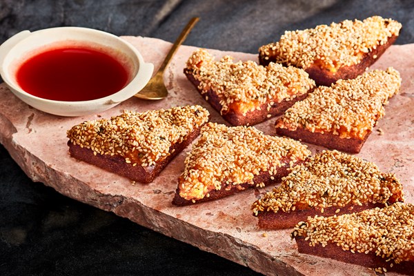 Calamari toast with hawthorn sweet-and-sour sauce