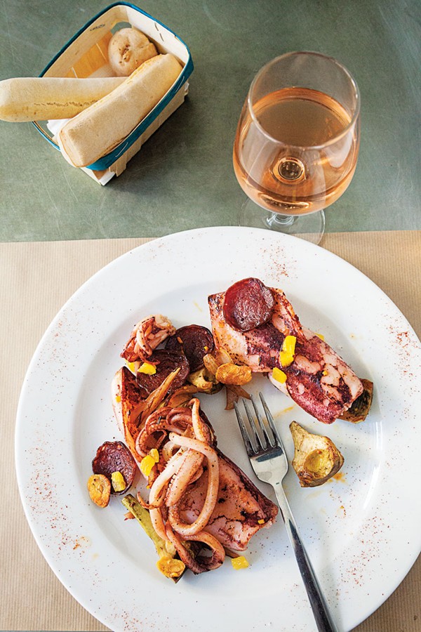 Calamari with chorizo and artichokes