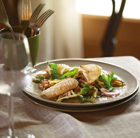Calamari with grilled fennel & burnt lemon dressing