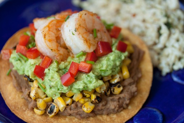 California avocado shrimp tostadas