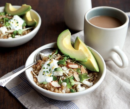 California barley bowl with lemony yogurt sauce