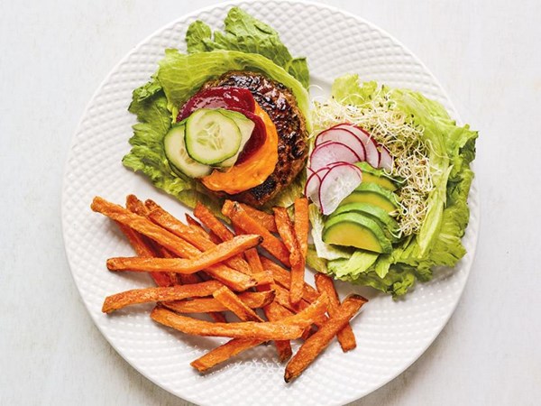California burgers with sweet potato fries