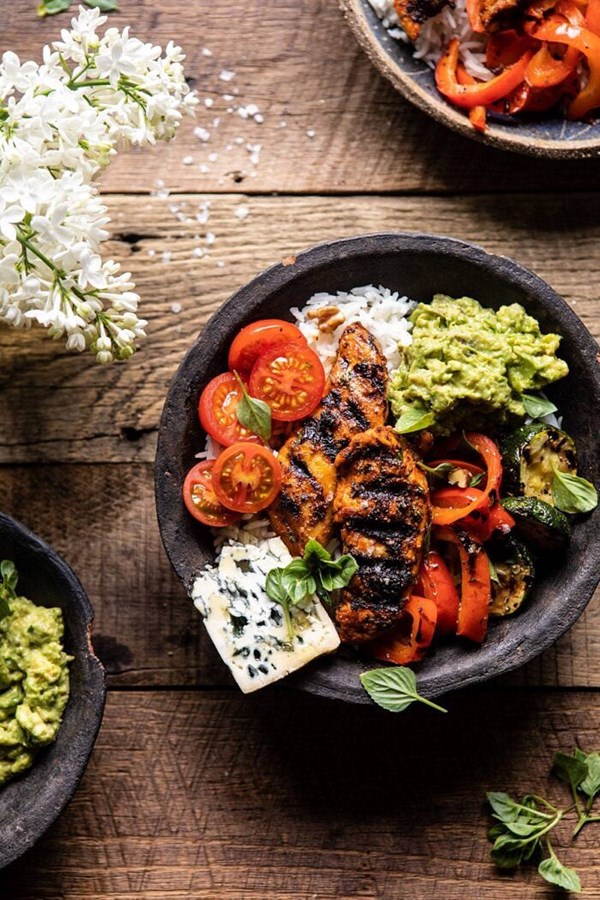 California chicken, veggie, avocado and rice bowls
