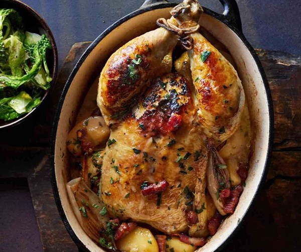 Calvados & cream pot-roast chicken
