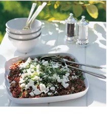 Camargue red rice salad with feta cheese