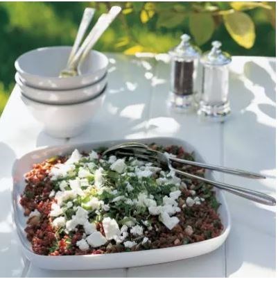 Camargue red rice salad with feta cheese