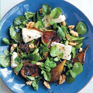 Camembert, watercress and marinated figs with walnut dressing