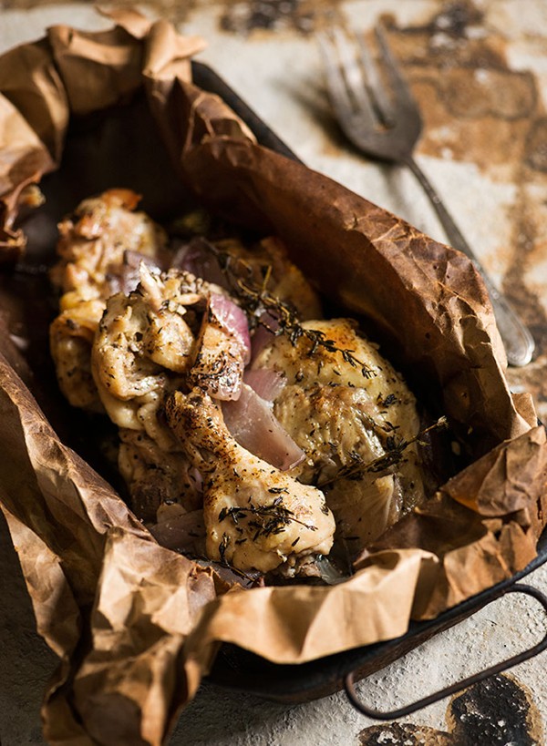 Cameroonian chicken roasted in kraft paper