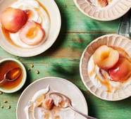 Camomile poached peaches & Greek yogurt