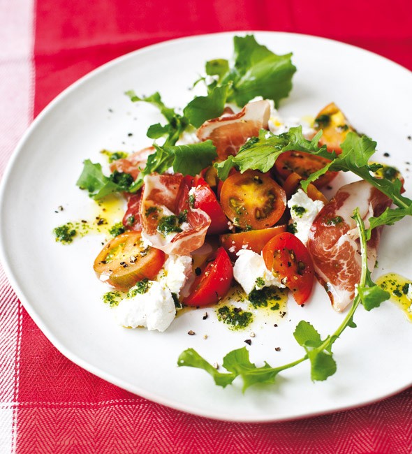 Camone tomato, coppa di Parma, and ricotta salad