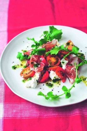 Camone tomato, coppa di Parma and ricotta salad