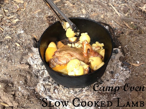 Camp oven slow cooked lamb