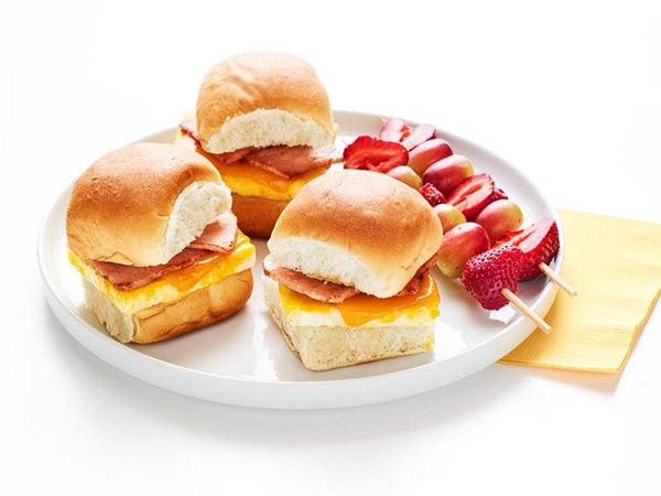 Canadian bacon, egg and cheese sliders
