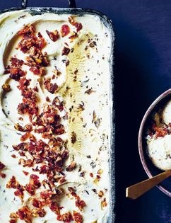 Candied bacon and bourbon ice cream