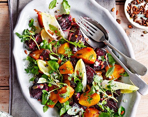 Candied beet salad with buttermilk dressing