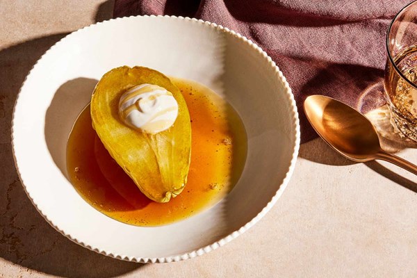 Candied chayotes with labneh (Chayotes en tacha with labneh) [Ana Castro]