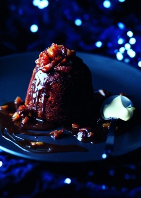 Candied chestnut and muscovado rum puddings with chestnut and rum toffee sauce