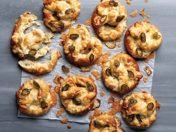 Candied jalapeño-cheddar-stuffed pretzels