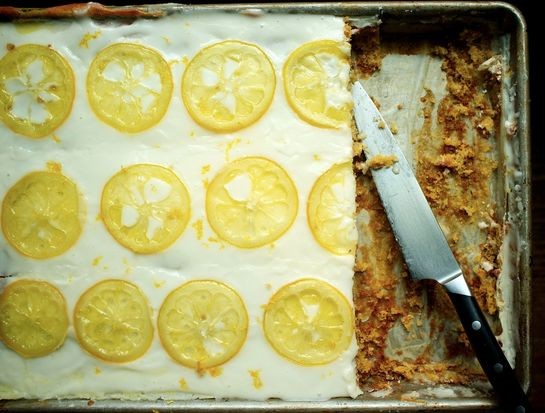 Candied lemon sheet cake (with candied lemon slices)