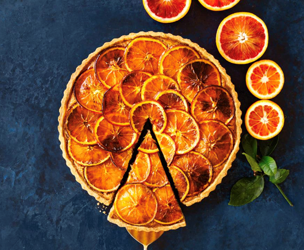 Candied orange and marmalade tart with burnt butter pastry