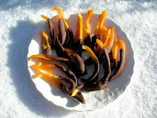 Candied orange peel dipped in chocolate