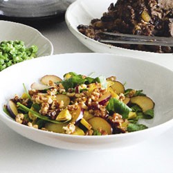 Candied walnut, kumara, plum and spinach salad