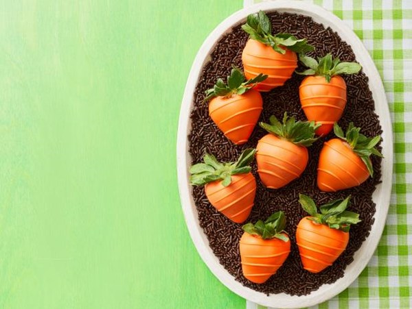 Candy-coated strawberry carrots