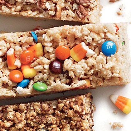 Candy corn and M&M's chewy crispy bars