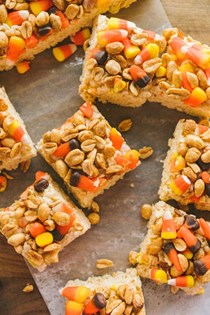 Candy corn and salted peanut Rice Krispie treats