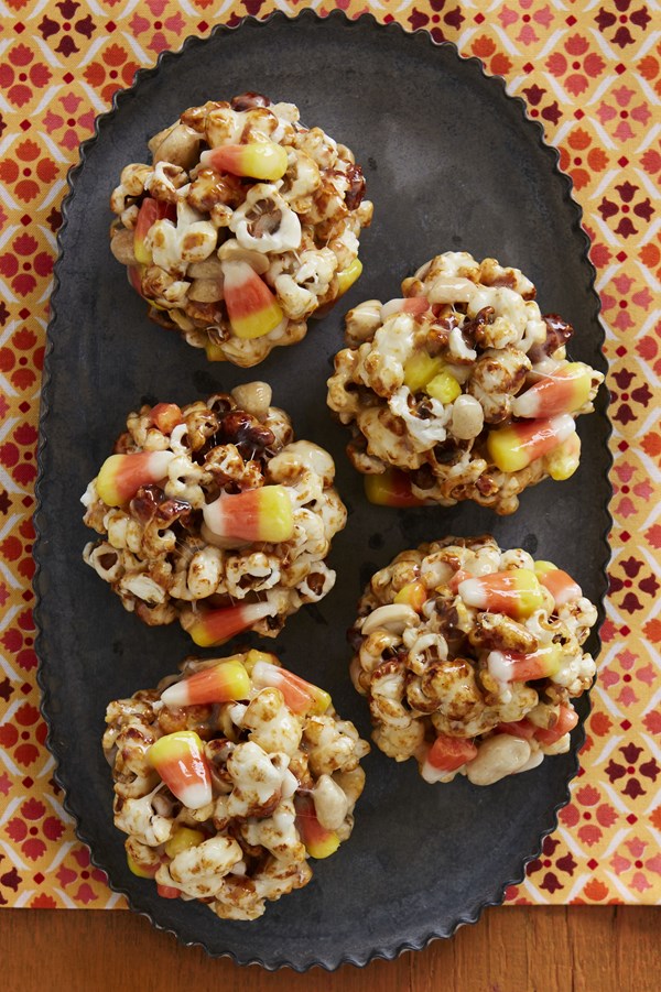 Candy corn popcorn balls