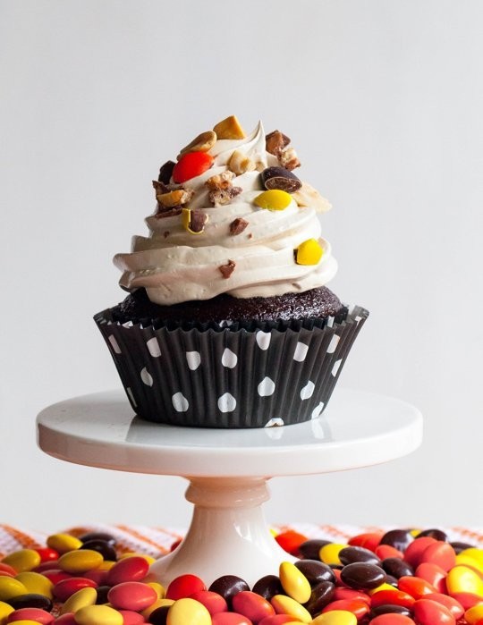 Candy-topped chocolate cupcakes