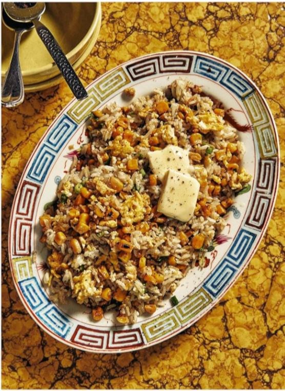 Canned corn and scallion fried rice