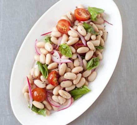 Cannellini bean, cherry tomato and red onion salad