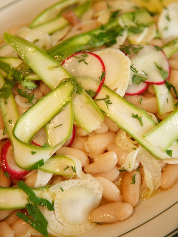 Cannellini bean salad with shaved spring vegetables