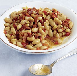 Cannellini beans with lemon, roasted red peppers, and bacon