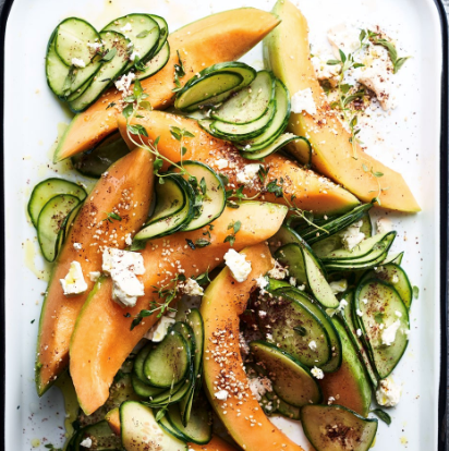 Cantaloupe & cucumber salad with fresh za'atar