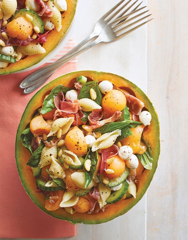 Cantaloupe & pasta bowl with prosciutto