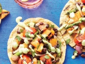 Cantaloupe and black bean tostadas 