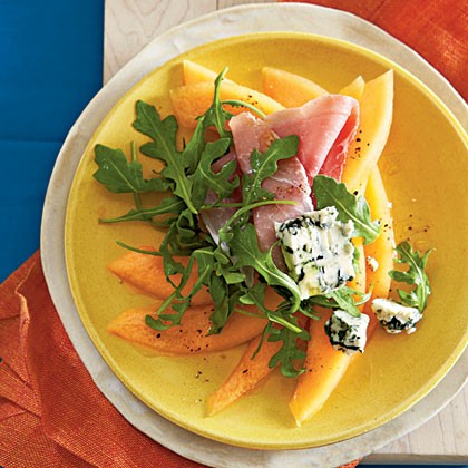 Cantaloupe, prosciutto, and Cabrales salad