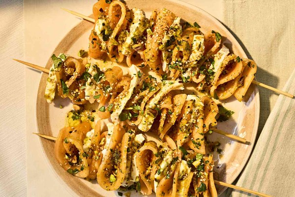 Cantaloupe skewers with mozzarella