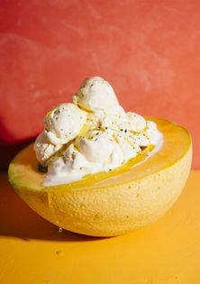 Cantaloupe sundaes w/ black pepper + olive oil