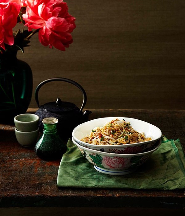 Cantonese fried rice with chicken, salted fish and bean sprouts (Xian yu jiding chao fan)