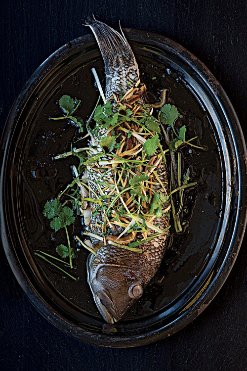 Cantonese-style steamed sea bass (Jing lou yu)