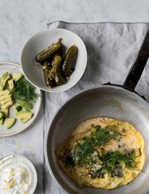 Caper, herb and egg flatbreads