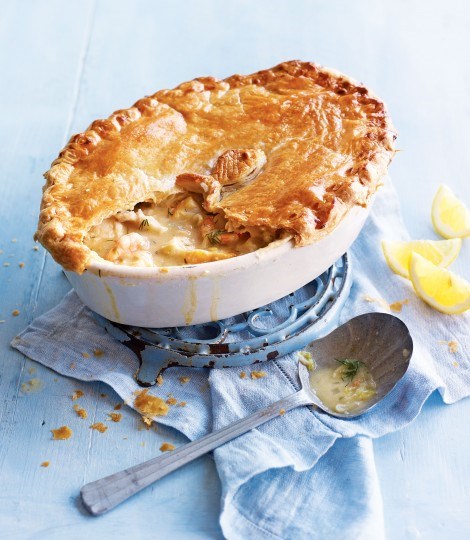 Caper, lemon and dill fish pie and puff pastry top