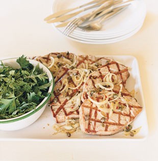 Caper-rosemary tuna with herb salad