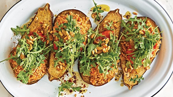 Caponata-stuffed eggplant