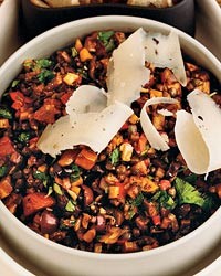 Caponata with Kalamata olives and Asiago cheese